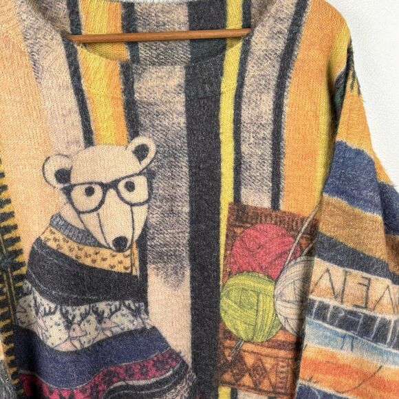 YESNO Womens 3XL Oversized Soft Cozy Graphic Pullover Wool & Cotton Sweater Bear - Picture 3 of 11